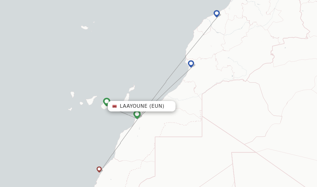 Flights from Laayoune to Marrakech route map