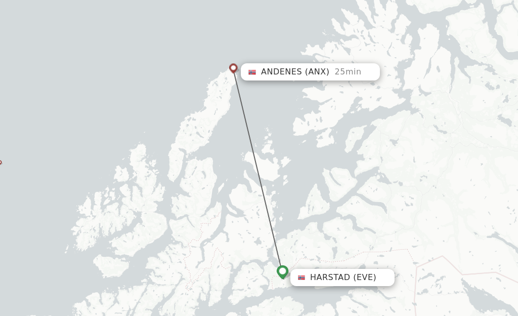 Flights from Harstad-Narvik to Andenes route map