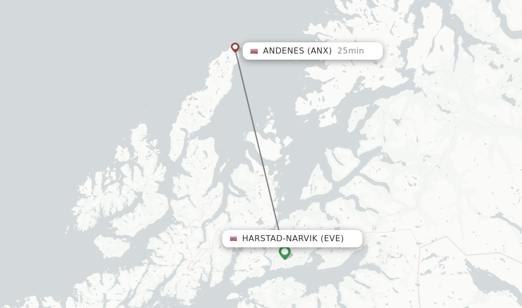 Flights from Harstad-Narvik to Andenes route map