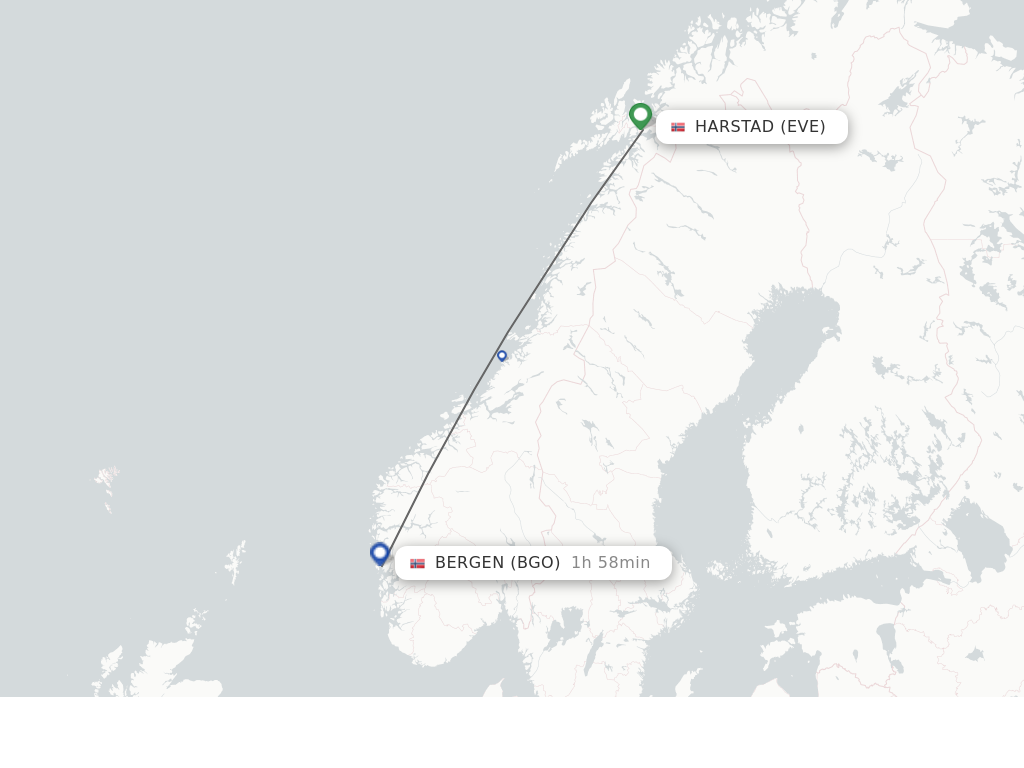 Flights from Harstad-Narvik to Bergen route map