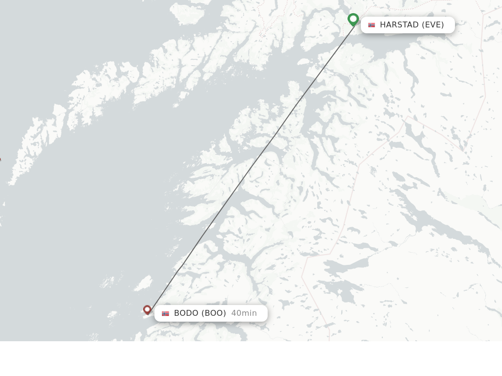 Flights from Harstad-Narvik to Bodo route map