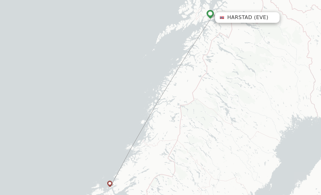 Route map with flights from Harstad-Narvik with Danish Air