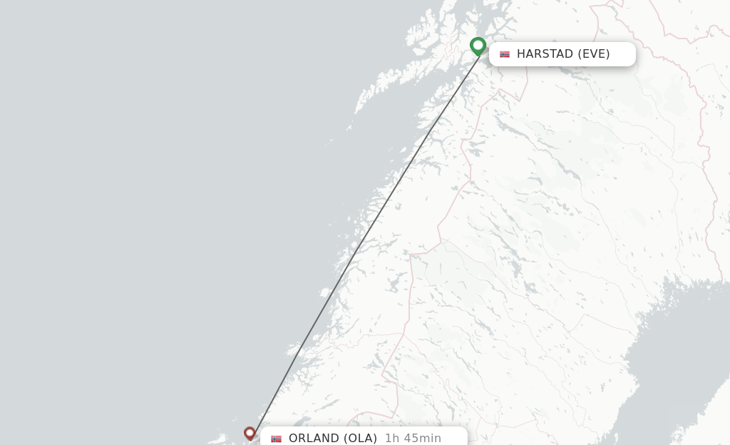 Flights from Harstad-Narvik to Orland route map
