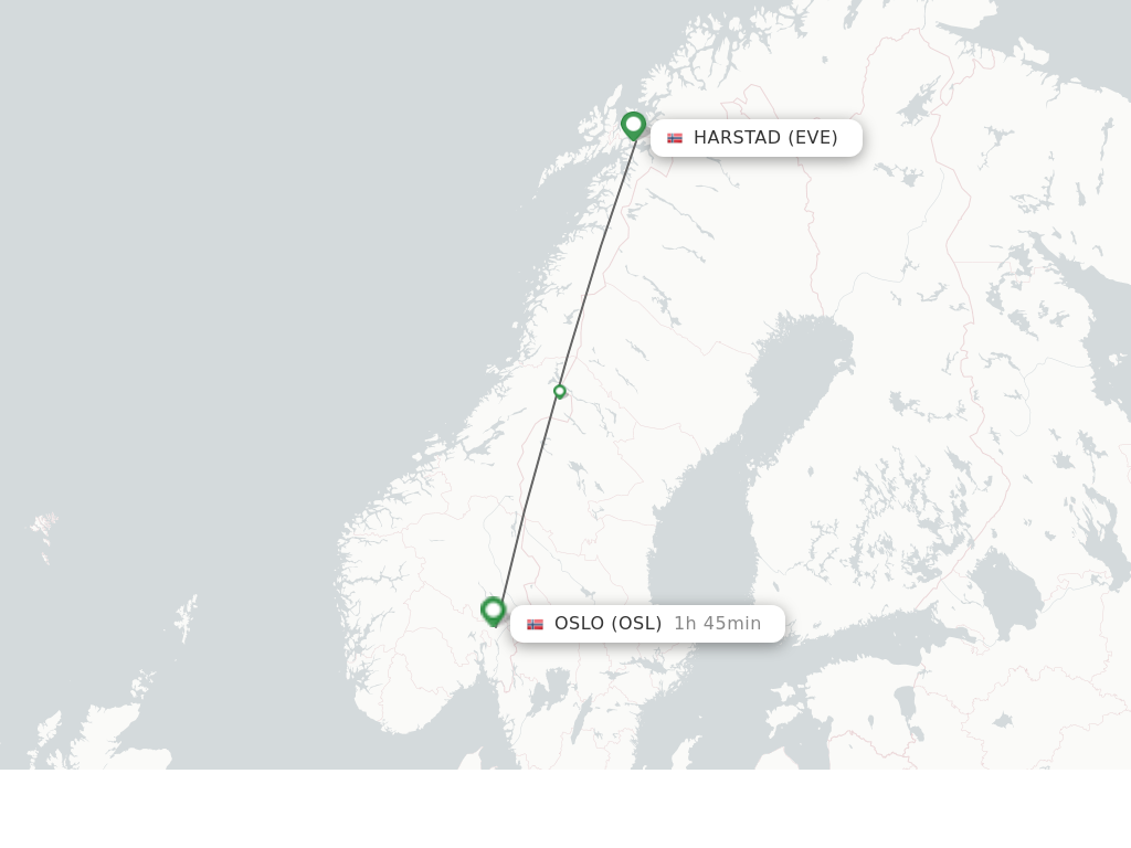 Flights from Harstad-Narvik to Oslo route map