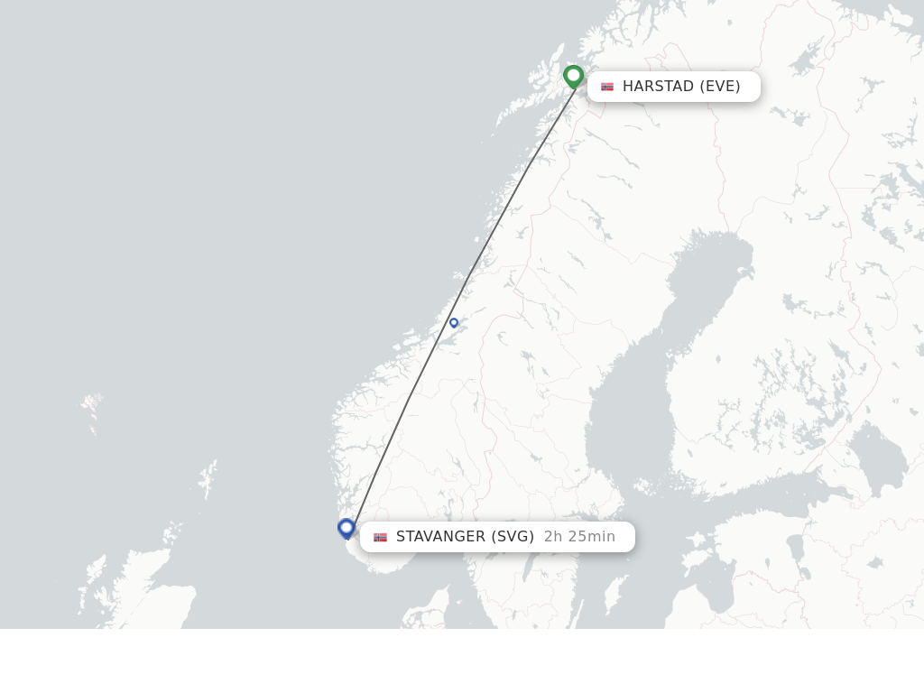 Flights from Stavanger to Harstad-Narvik route map