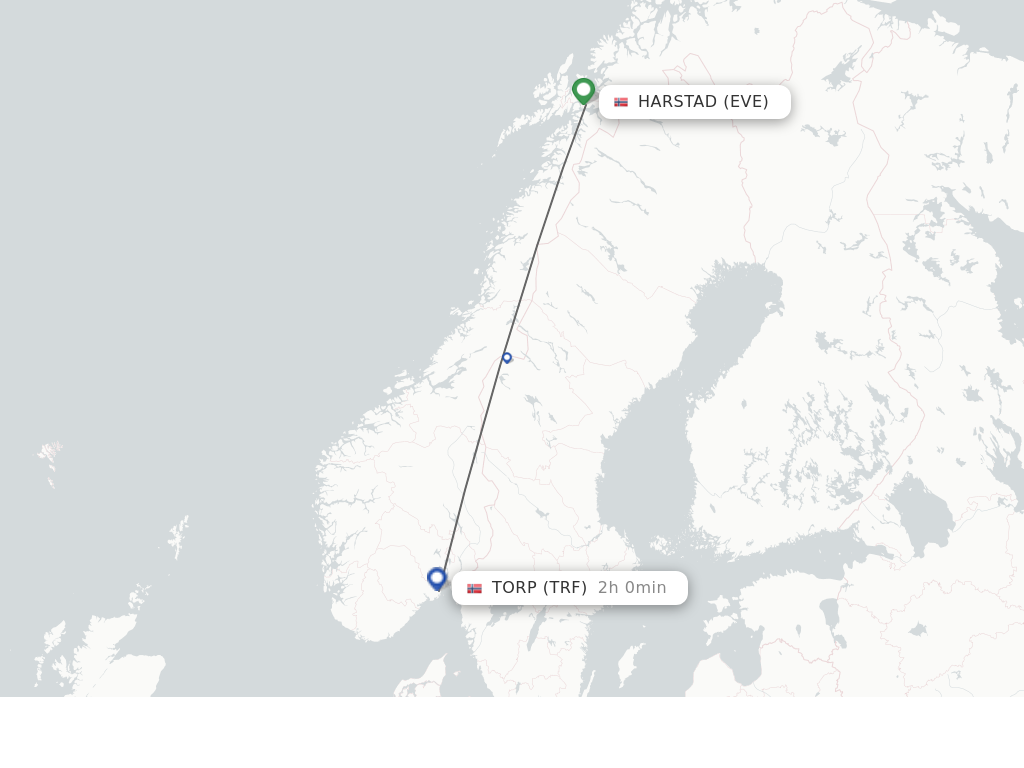 Flights from Harstad-Narvik to Sandefjord route map