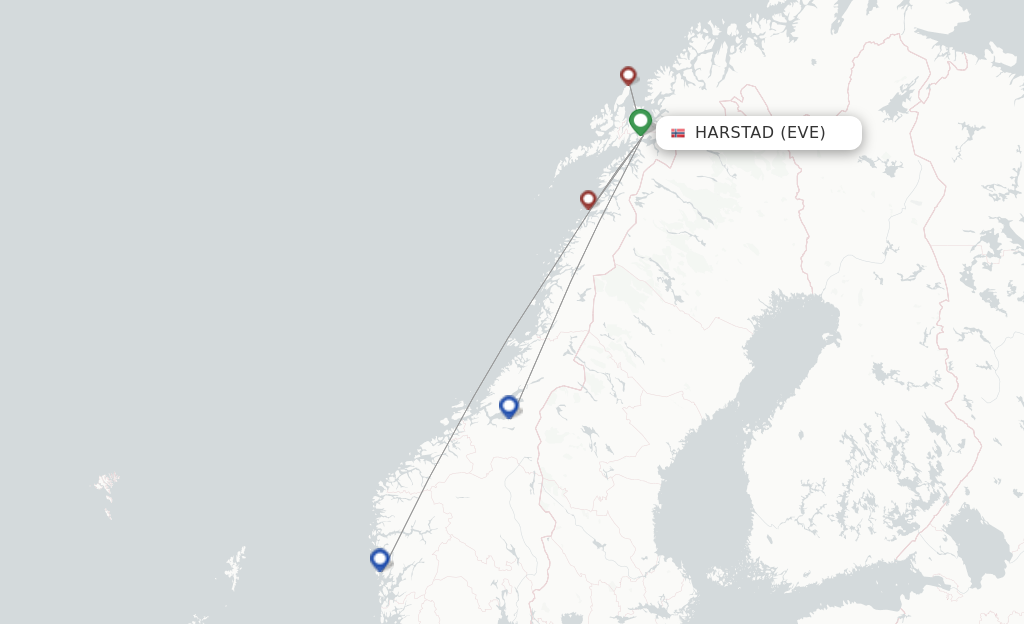 Route map with flights from Harstad-Narvik with Wideroe