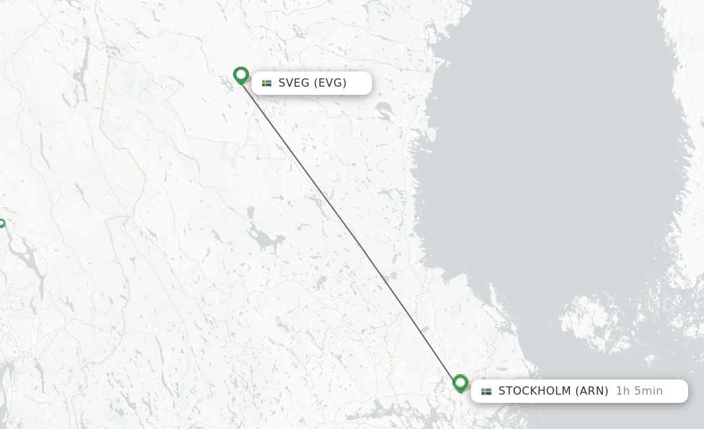 Flights from Sveg to Stockholm route map