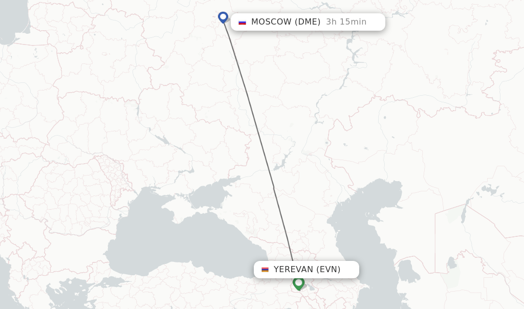 Flights from Yerevan to Moscow route map