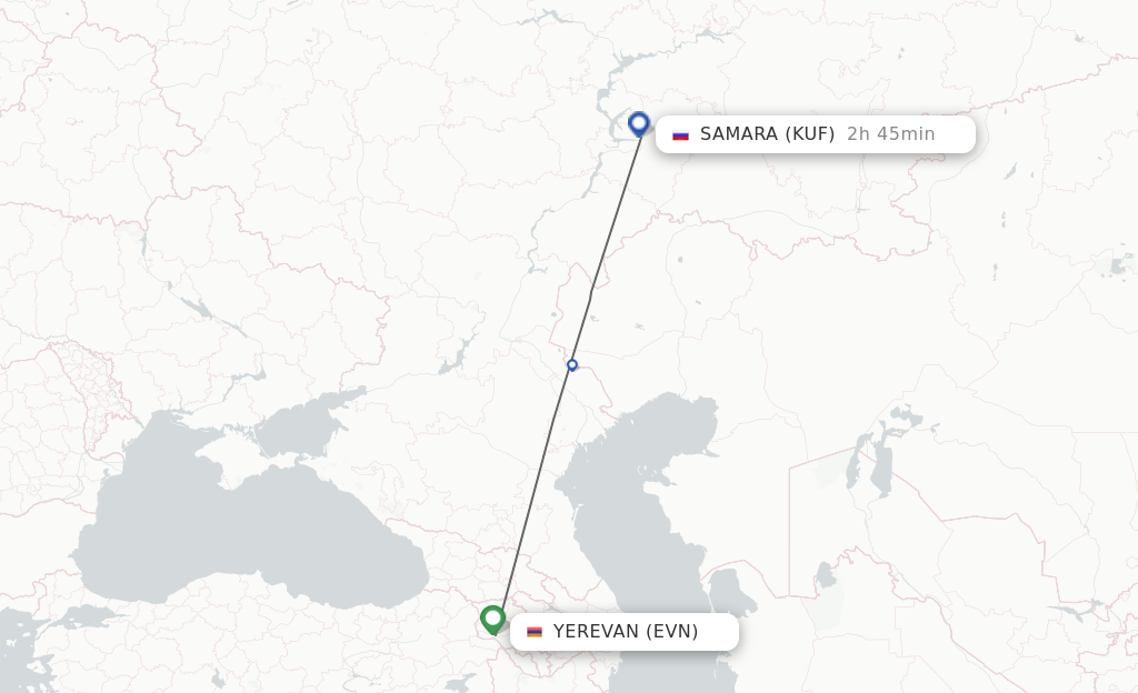 Flights from Yerevan to Samara route map