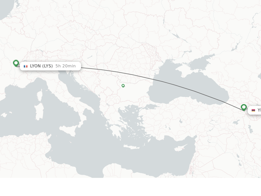 Flights from Yerevan to Lyon route map