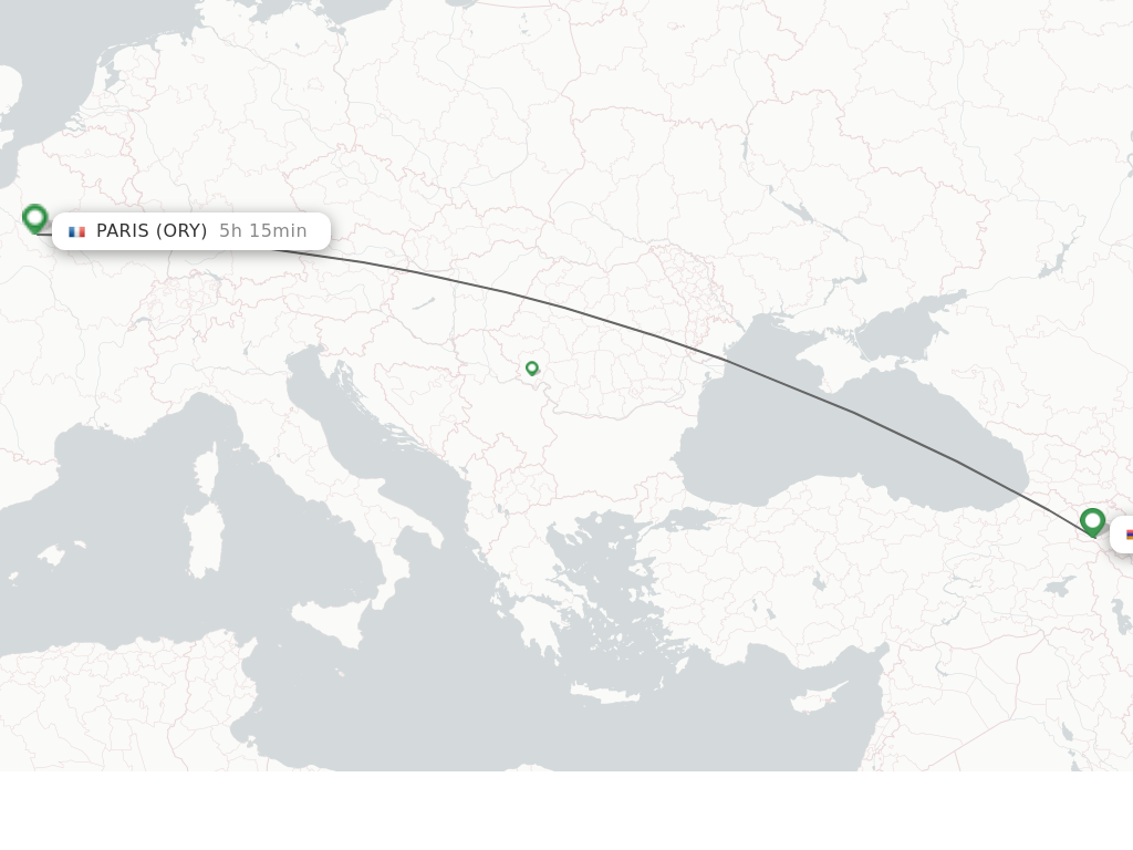 Flights from Yerevan to Paris route map