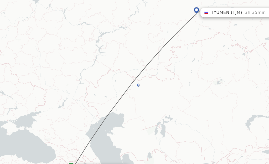 Flights from Yerevan to Tyumen route map