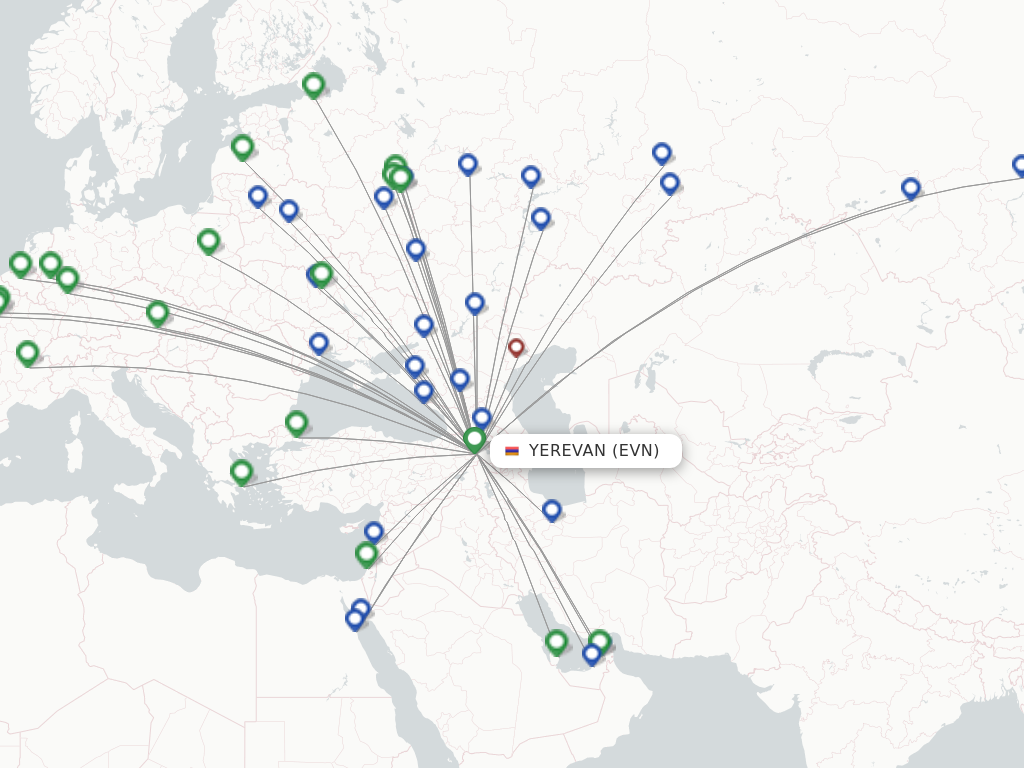 Flights from Yerevan to Rostov route map