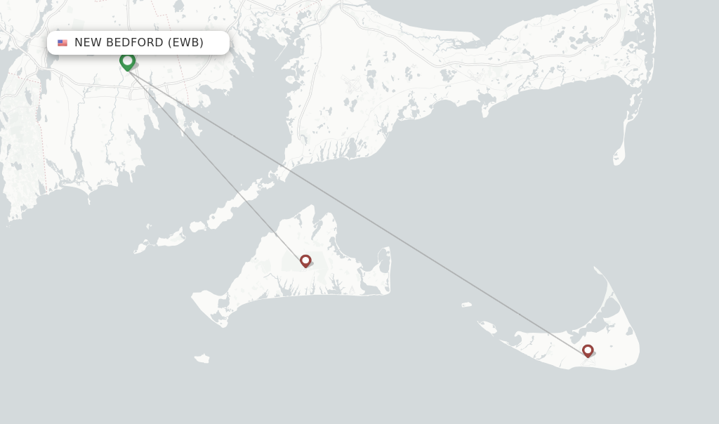 Route map with flights from New Bedford with Cape Air