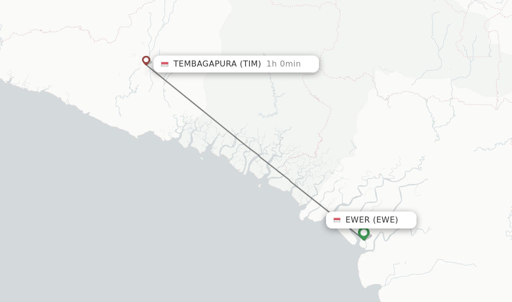 Flights from Ewer to Tembagapura route map