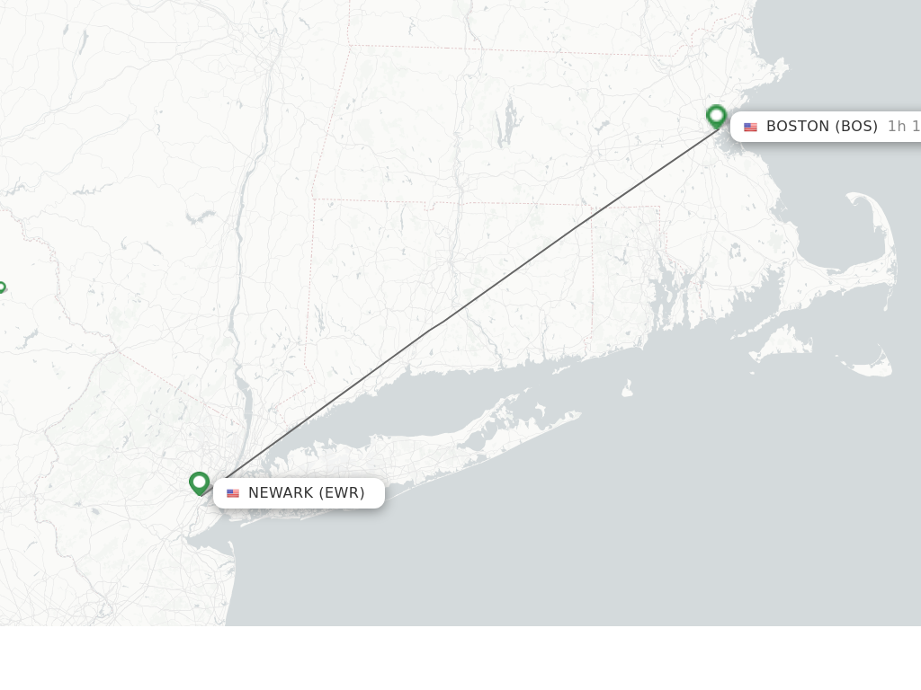 Flights from Newark to Boston route map
