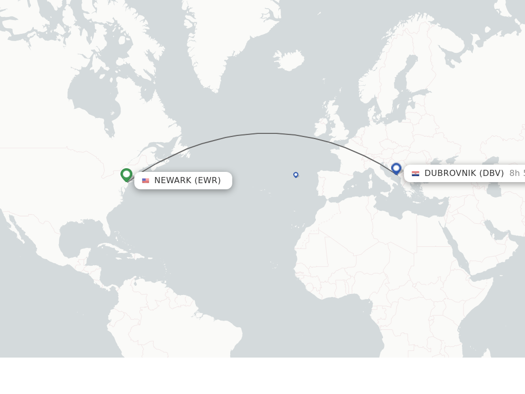 Flights from Newark to Dubrovnik route map