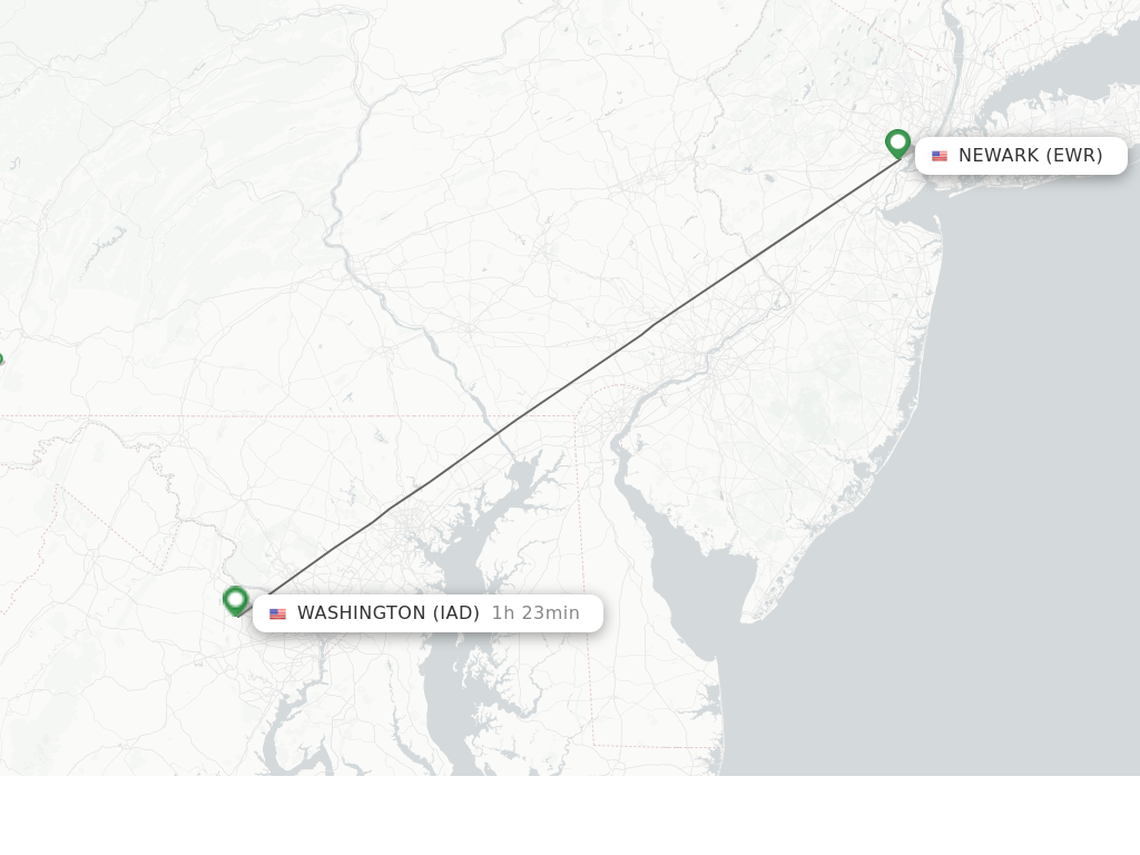 Flights from Newark to Washington route map