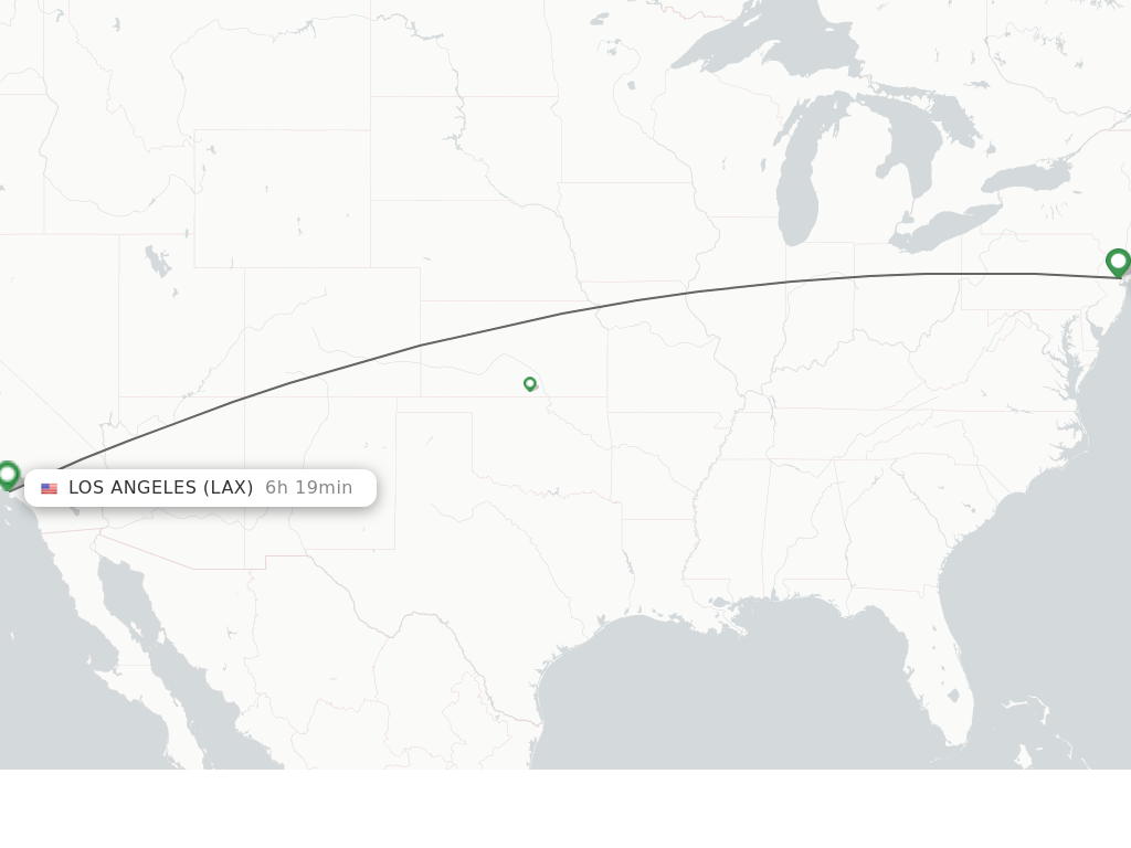 Flights from New York to Los Angeles route map