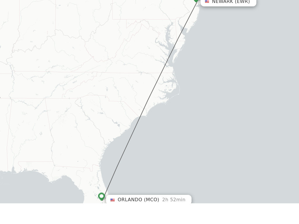 Flights from Newark to Orlando route map