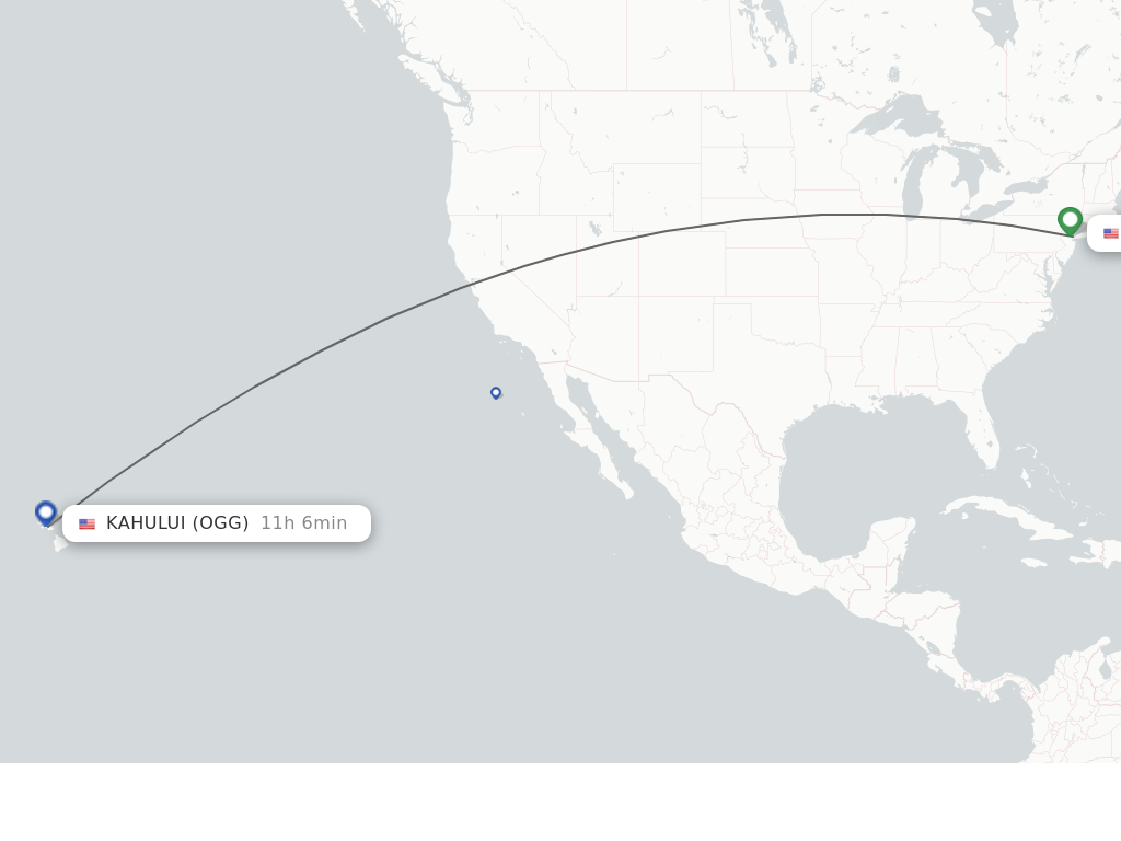 Flights from Kahului to Newark route map