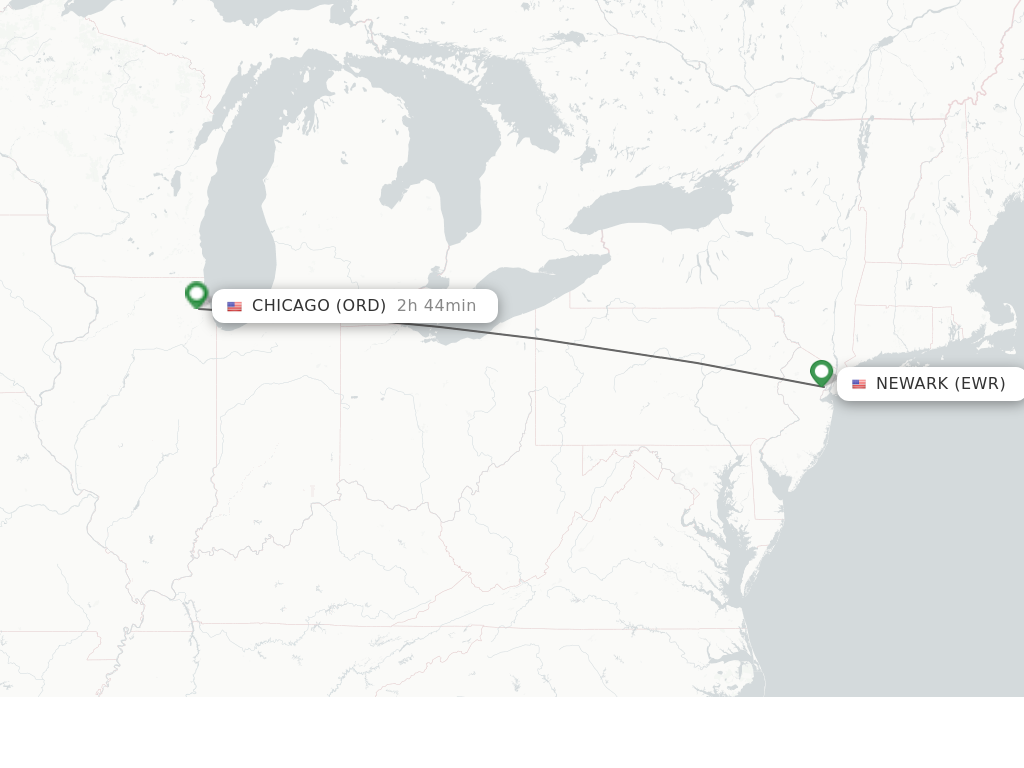 Flights from Newark to Chicago route map