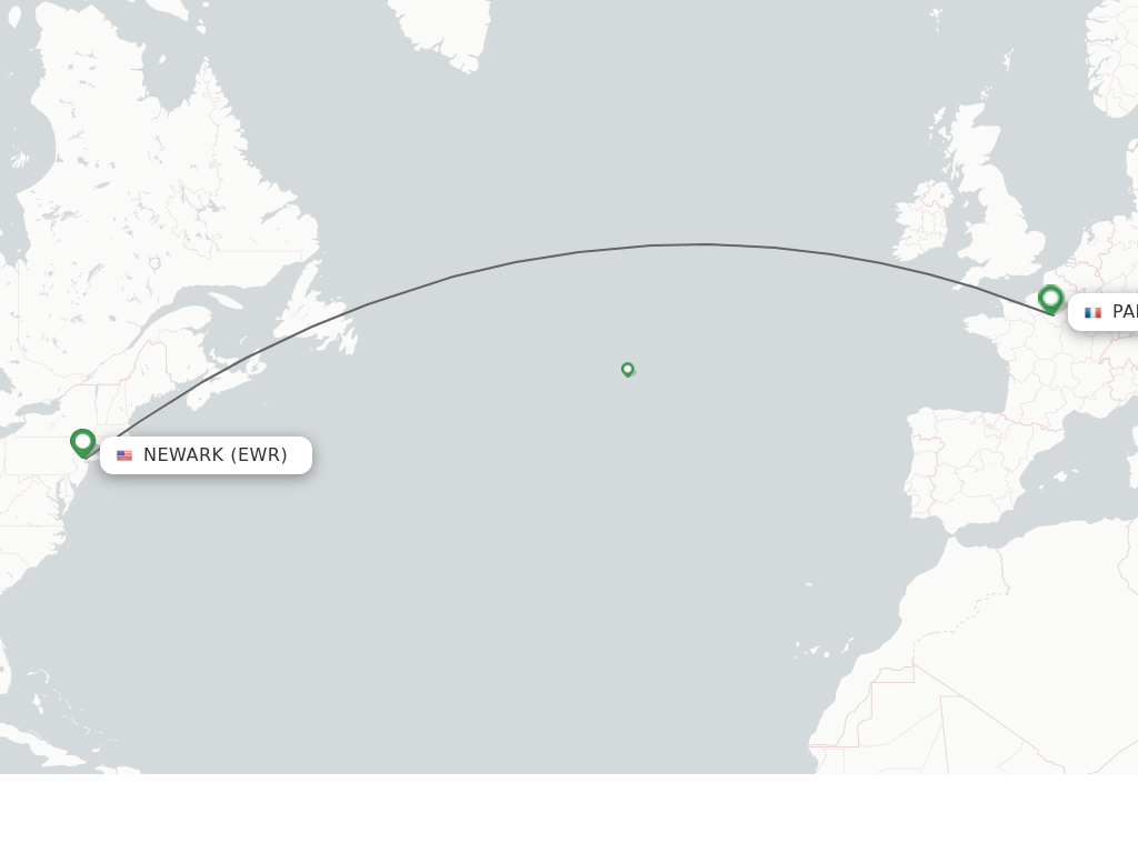 Flights from New York to Paris route map
