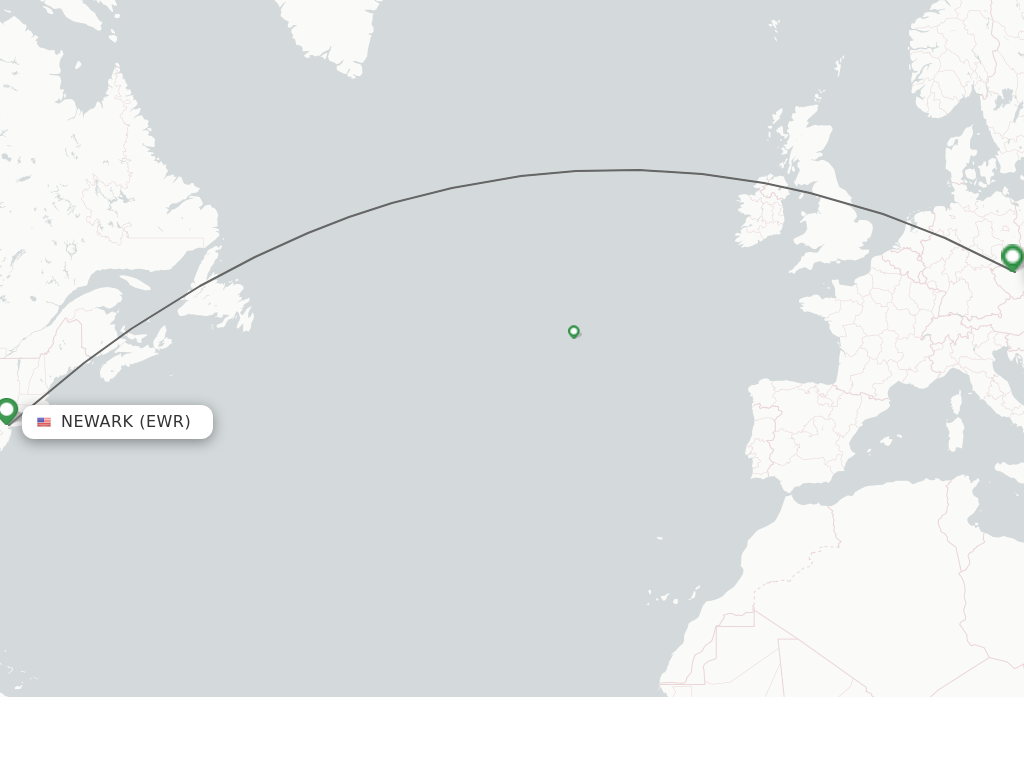 Flights from New York to Prague route map