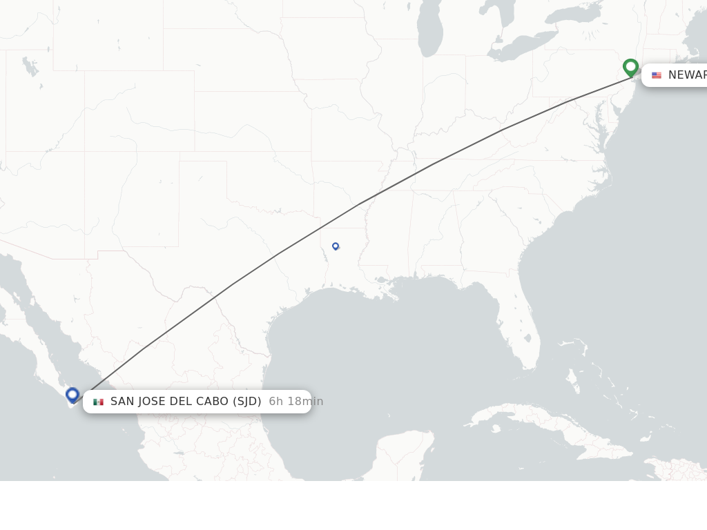 Flights from San Jose Del Cabo to Newark route map