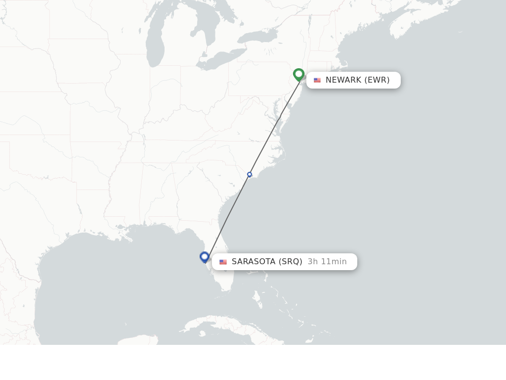 Flights from New York to Sarasota route map