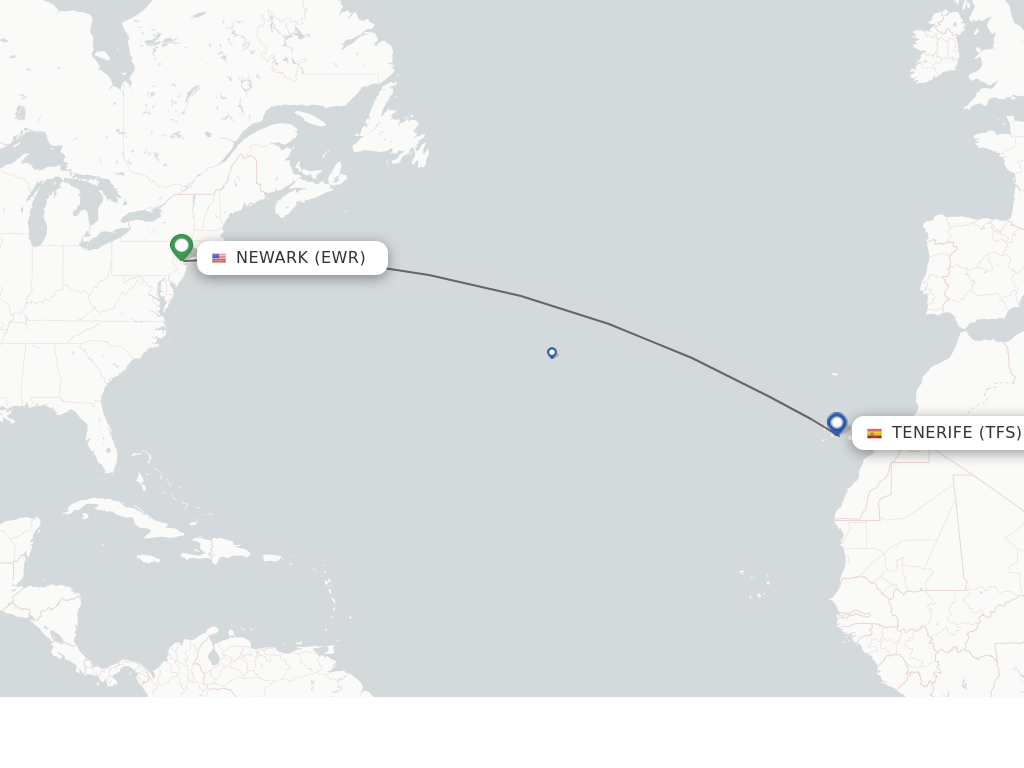 Flights from Tenerife to Newark route map