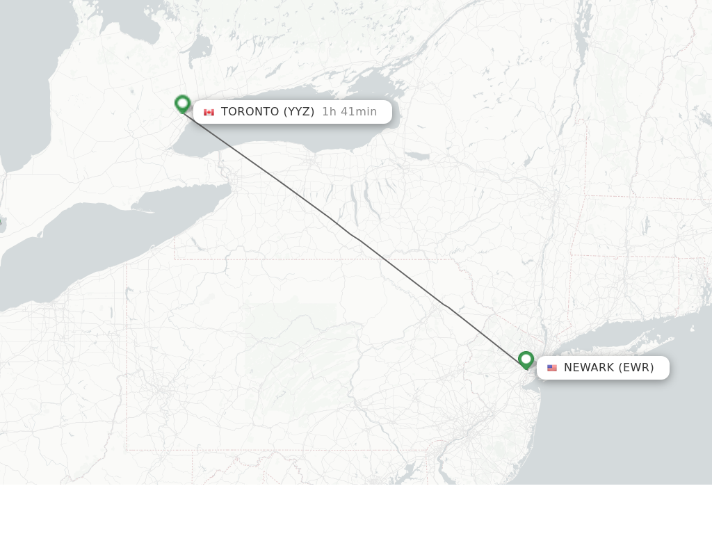 Flights from New York to Toronto route map