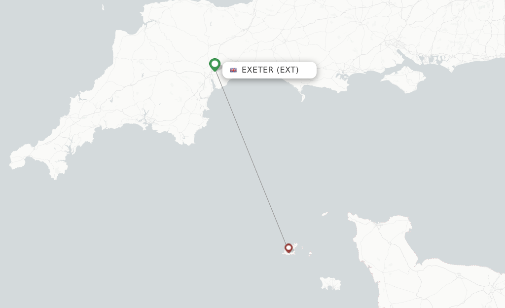Route map with flights from Exeter with Aurigny
