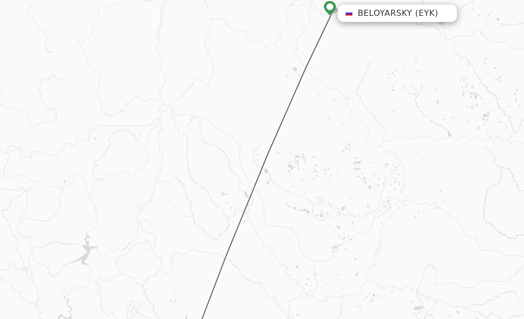 Flights from Beloyarsky to Yekaterinburg route map