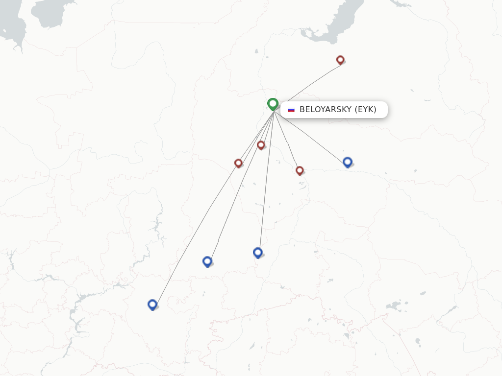 Flights from Beloyarsky to Novosibirsk route map