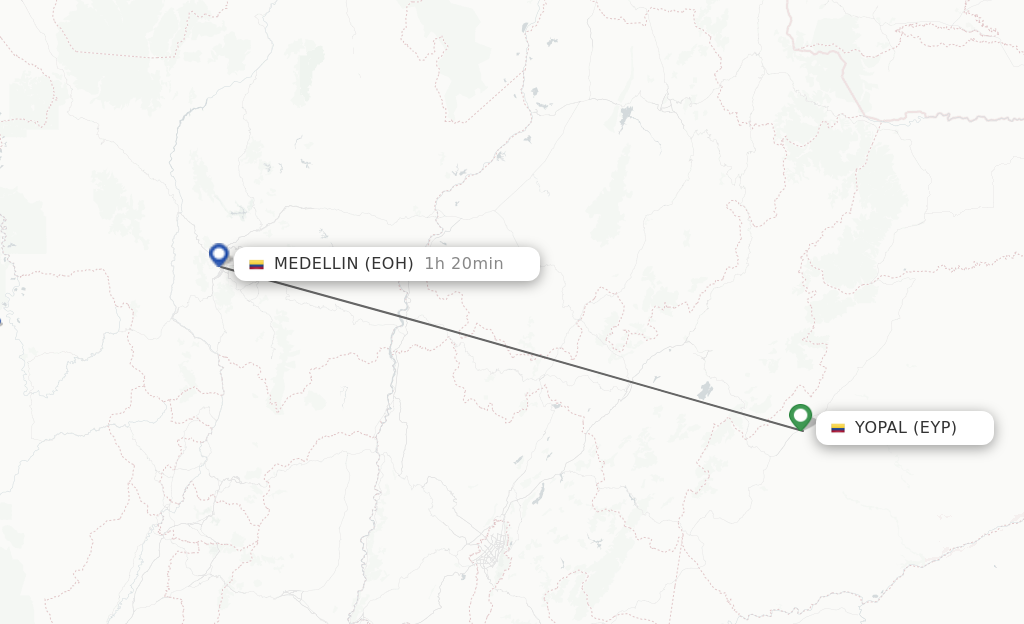 Flights from El Yopal to Medellin route map