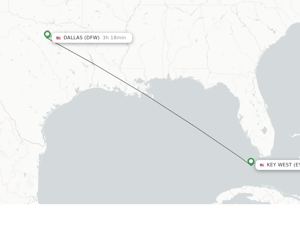 Flights from Key West to Dallas route map