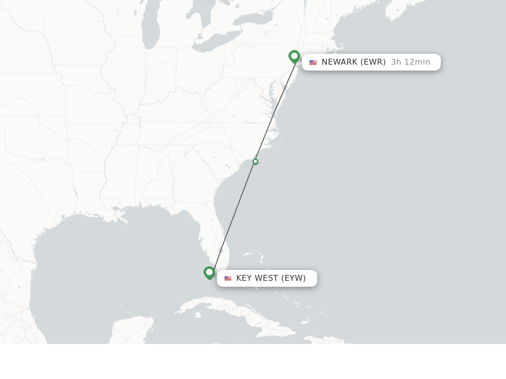 Flights from Key West to Newark route map