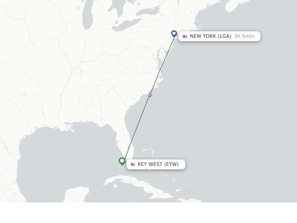 Flights from Key West to New York route map