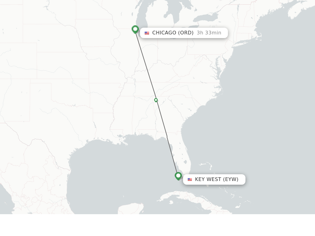 Flights from Key West to Chicago route map