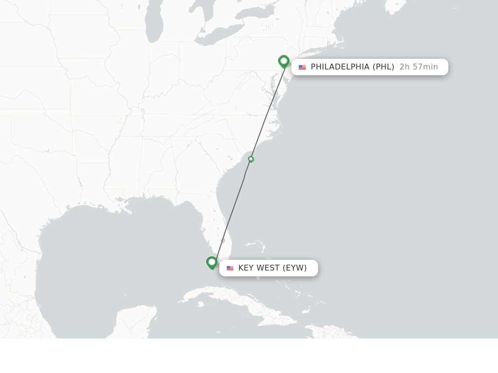 Flights from Key West to Philadelphia route map