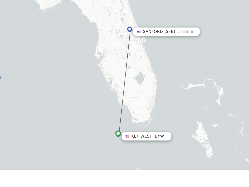 Flights from Key West to Sanford route map