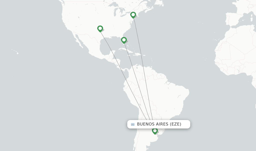 Route map with flights from Buenos Aires with American Airlines