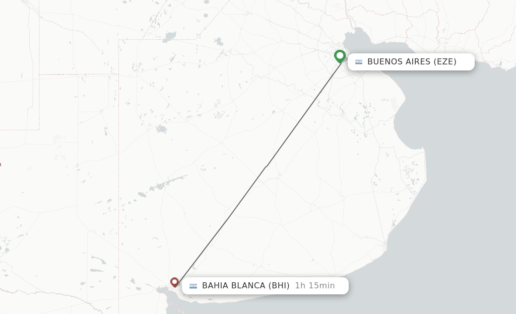 Flights from Buenos Aires to Bahia Blanca route map