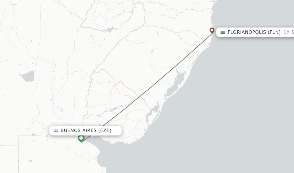 Flights from Buenos Aires to Florianopolis route map