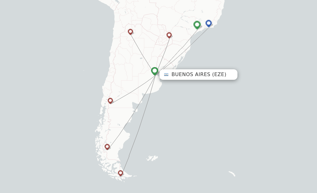 Route map with flights from Buenos Aires with Felix Airways