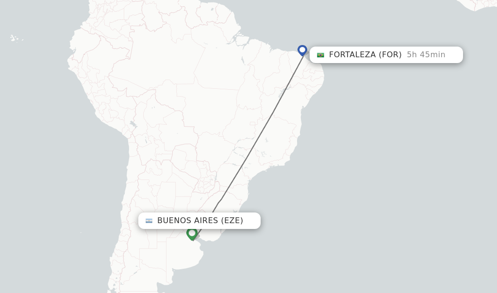 Flights from Buenos Aires to Fortaleza route map