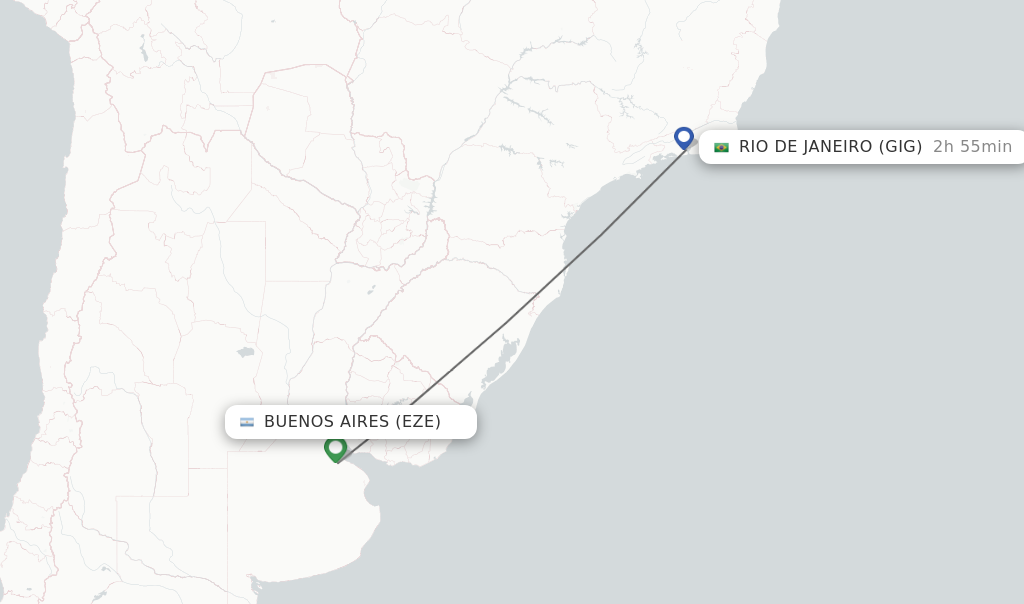 Flights from Buenos Aires to Rio De Janeiro route map