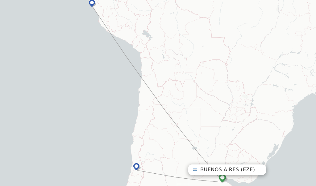 Route map with flights from Buenos Aires with Sky Airline